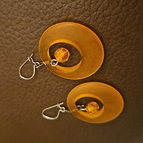 3/$30 VTG 1980s Mod Orange Circle Dangle Mod Hook Earrings - Picture 3 of 3